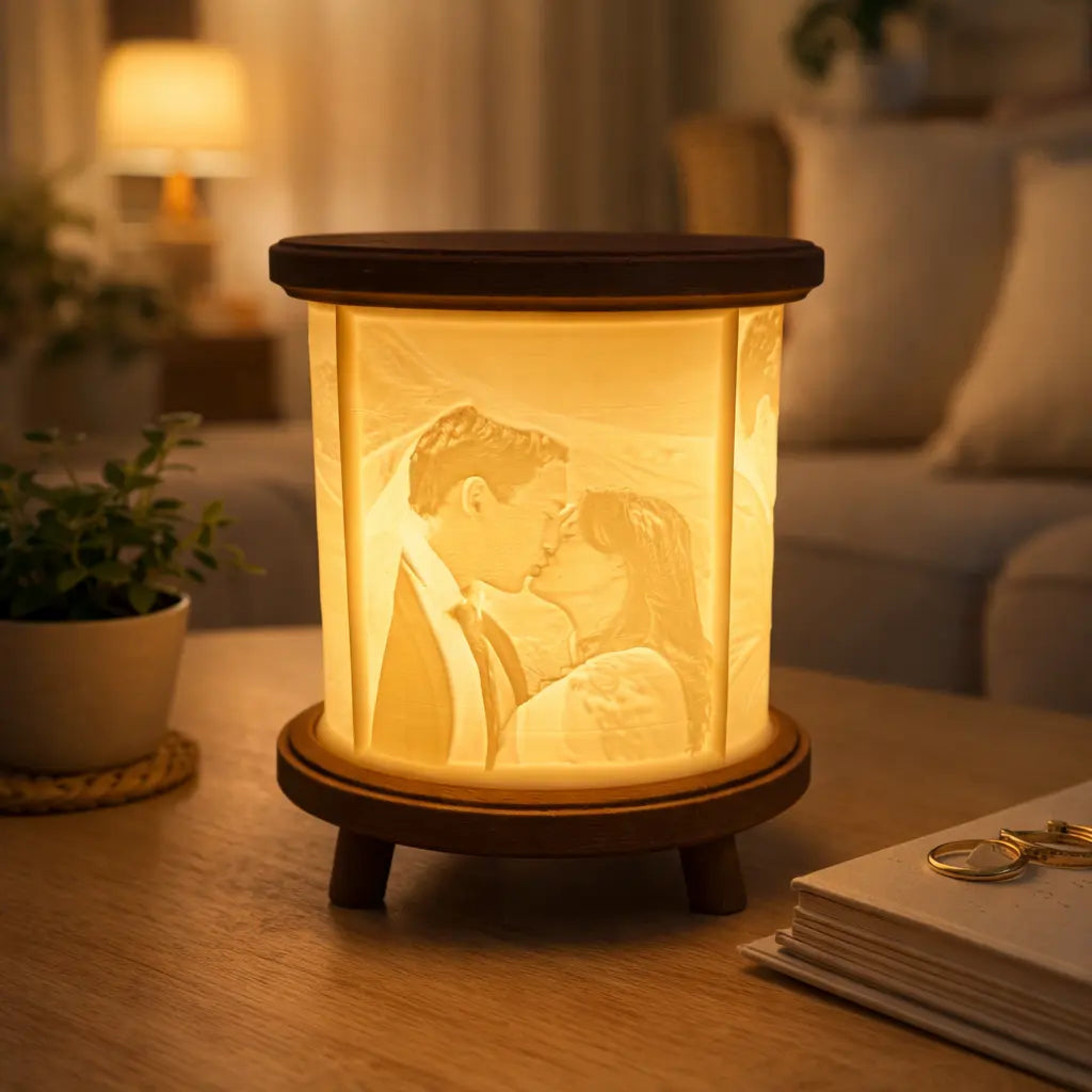 Cylindrical Lithophane Lamp – Wood-Infused Design My Store