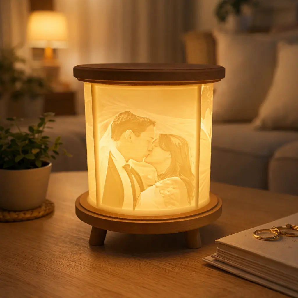 Cylindrical Lithophane Lamp – Wood-Infused Design My Store