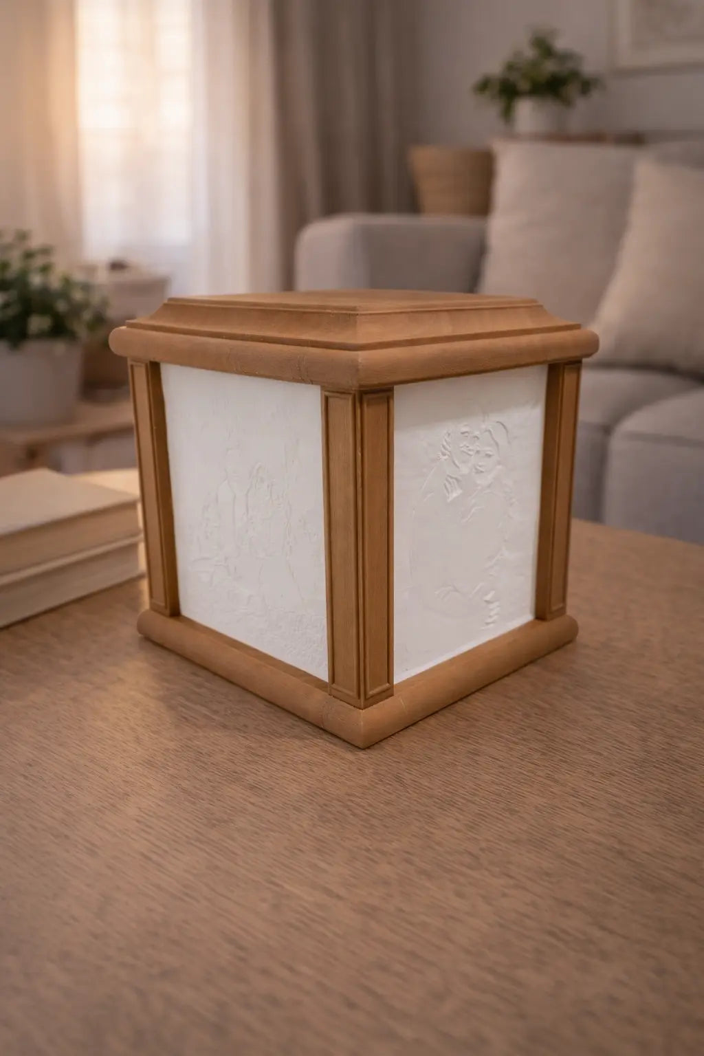 Artisanal 4-Panel Lithophane Lamp - Wood-Infused Design Burchfield Lamp Co.
