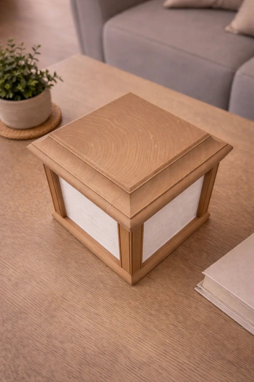 Artisanal 4-Panel Lithophane Lamp - Wood-Infused Design Burchfield Lamp Co.